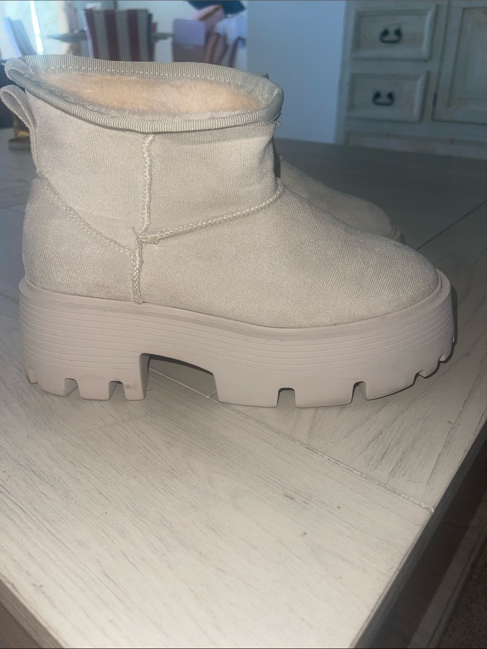 Pink Lily Cream Platform Lug Ankle Booties